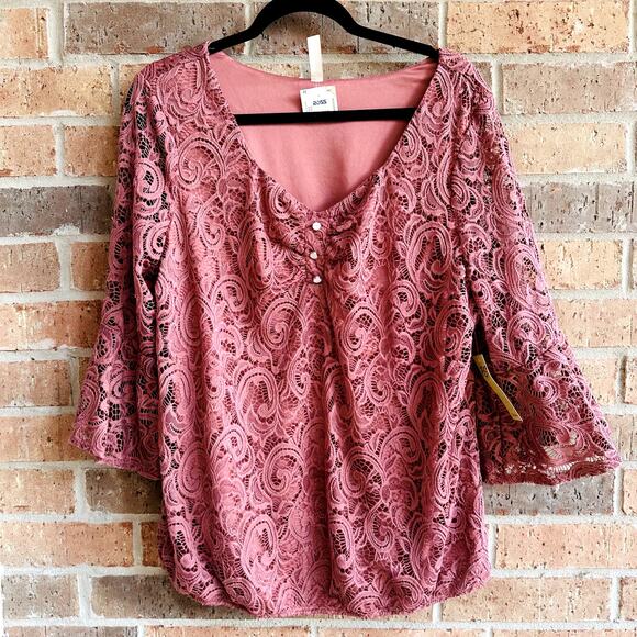 Perseption Conecept Rose Lace Blouse XL - Picture 1 of 5